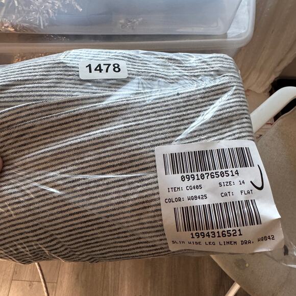 J.Crew Slim Wide Leg Linen Drawstring Pants Womens 14 Black White Striped CG405 - Picture 8 of 8